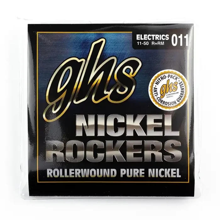 GHS Nickel Rockers Pure Nickel Rollerwound 11-50 Electric Guitar Strings, Medium