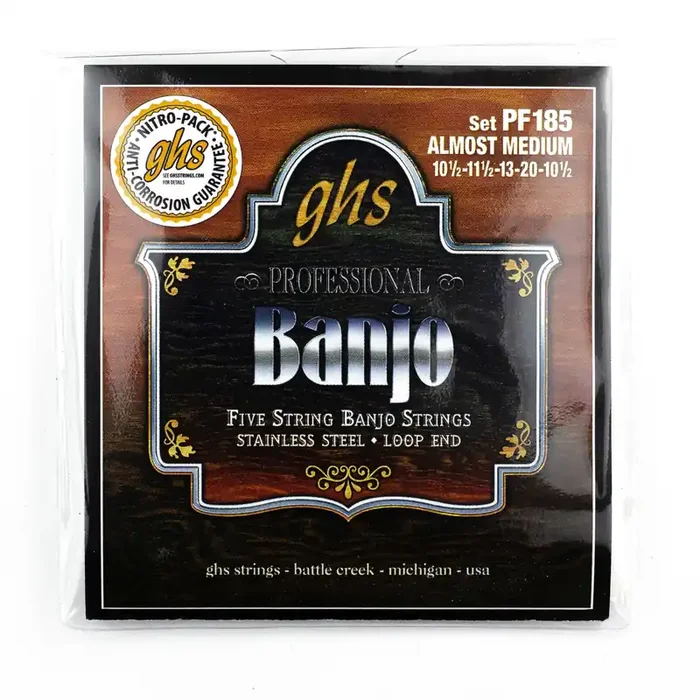 GHS Stainless Steel, 5-String Banjo, PF185, 10.5-20, Almost Medium, Loop End