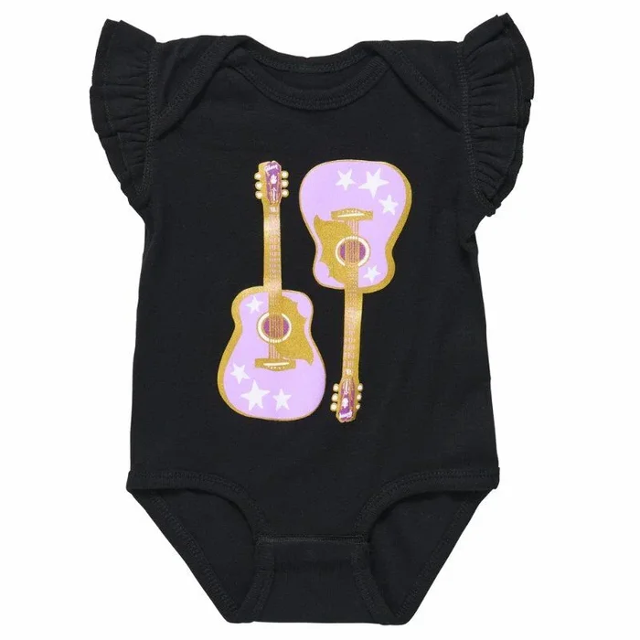 Gibson Pink Guitar Baby Onesie Black 3/6M Cotton/Polyester Blend