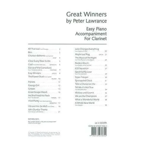 Great Winners – Easy Piano Accompaniment For Clarinet