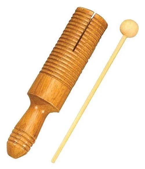 Guiro Tone Block Wood Natural Finish Kids Percussion with wooden Beater