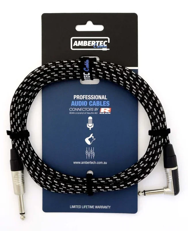 Guitar cable REAN connectors straight/right angle vintage b/w cloth 3m