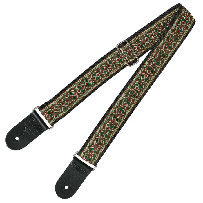 Guitar Strap – XTR 2 Inch Black Deluxe Poly Cotton Vintage Red Pattern
