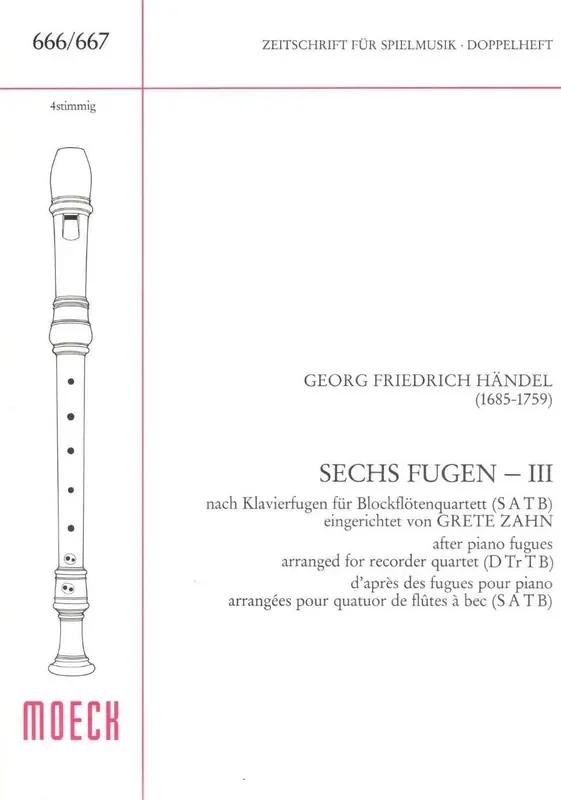 Handel 6 Fugues for Recorder Quartet, Vol. 3
