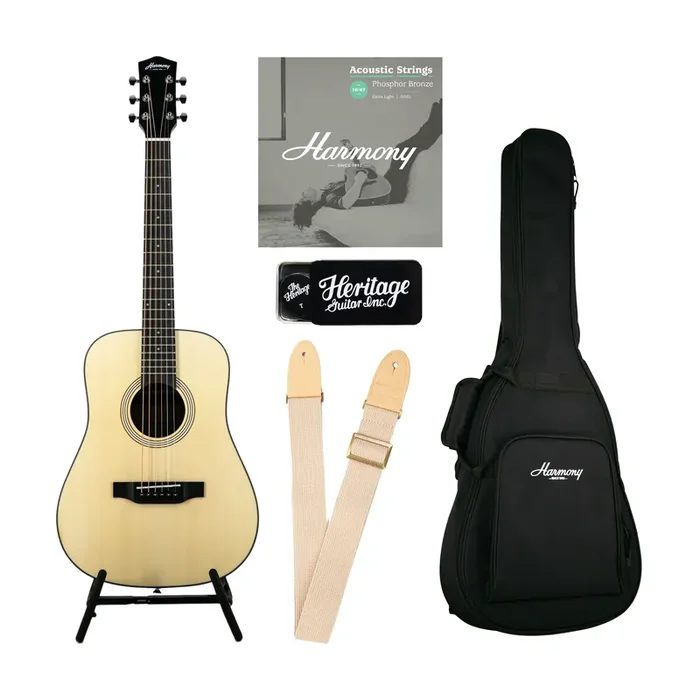 Harmony Foundation Series Terra Petite Dreadnought Acoustic Guitar Bundle, Natural Satin (UK Exclusive)