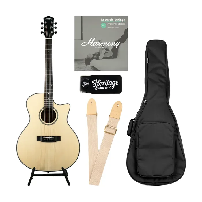Harmony Foundation Series Terra ST GA Cutaway Acoustic Guitar Bundle, Natural Satin (UK Exclusive)