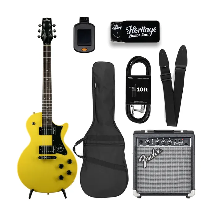 Heritage Ascent Collection H-137 Humbucker Electric Guitar Bundle, Marigold Yellow