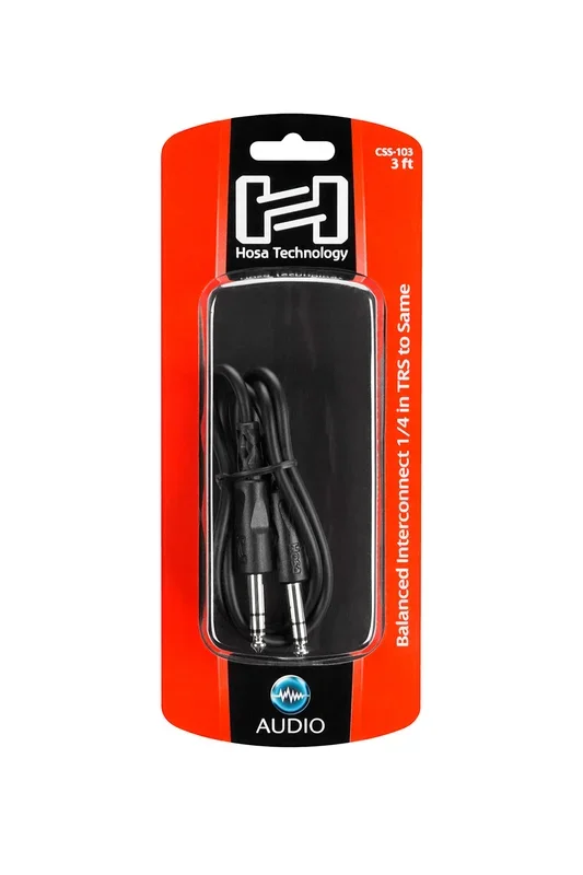 Hosa Balanced Interconnect, 1/4 in TRS to Same, 3 ft