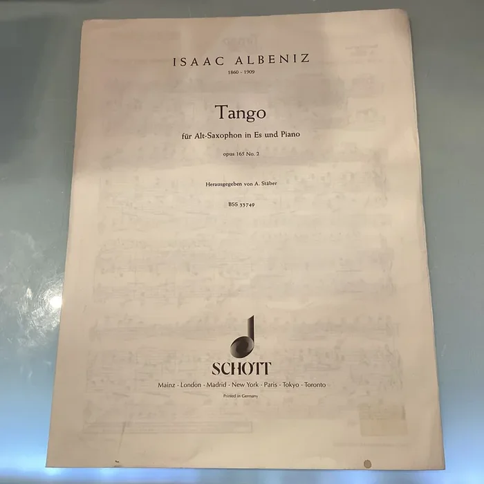 Isaac Albeniz Tango Opus 165 No.2 for Alto Saxophone and Piano BSS 33749