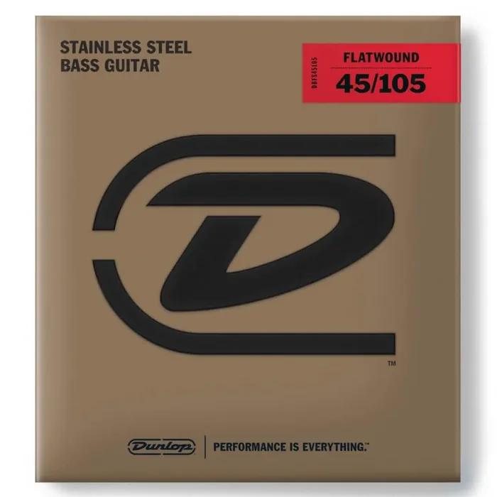 Jim Dunlop Flatwound Stainless Steel 45-105 Bass Guitar Strings, Long Scale