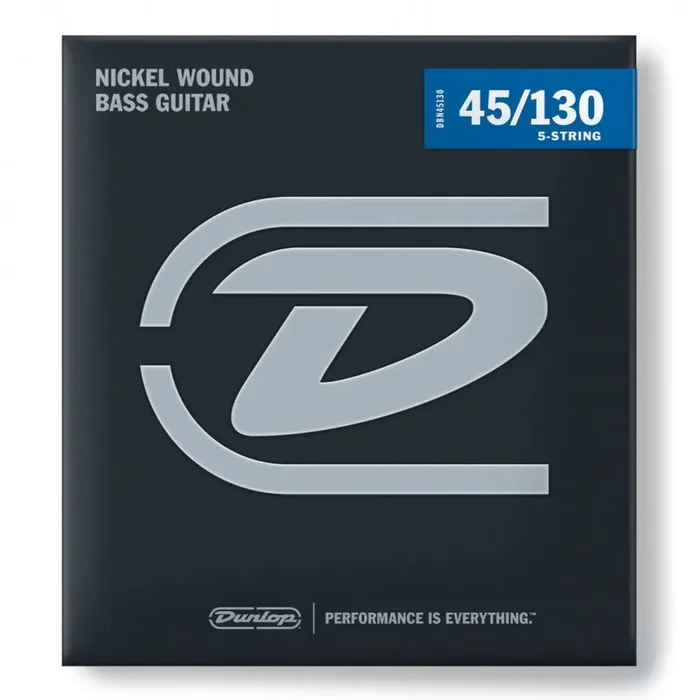 Jim Dunlop Performance+ Nickel Wound 45-130 5-String Bass Guitar Strings, Long Scale