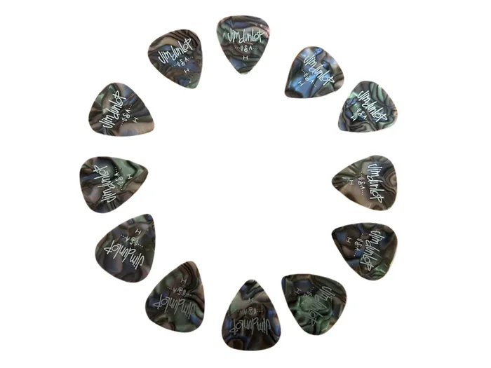 Jim Dunlop USA Heavy Celluloid Plectra – Pack 12 ABALONE