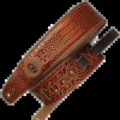 K2 Brown Garment Leather 3″ Guitar Strap – Croc Design *D