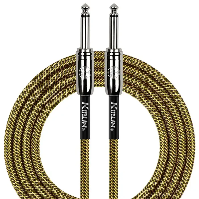 Kirlin 20ft / 6m Black / Yellow Woven Straight – Straight Jack Cable