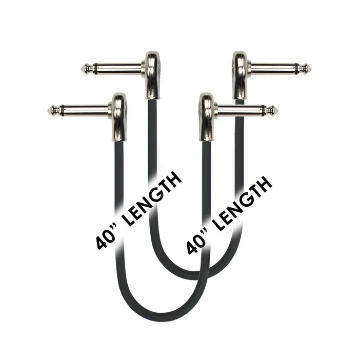 Kirlin 40″ Black Patch Cables 2-Pack – 24 Gauge, Right Angle Mono Plug