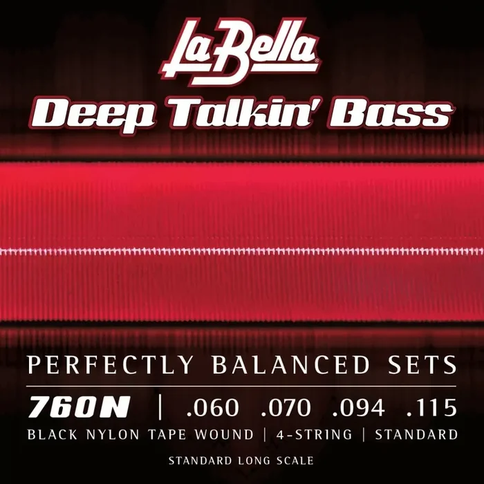 La Bella Deep Talkin‘ Bass Black Nylon Tapewound 60-115 Bass Guitar Strings, Long Scale [760N]