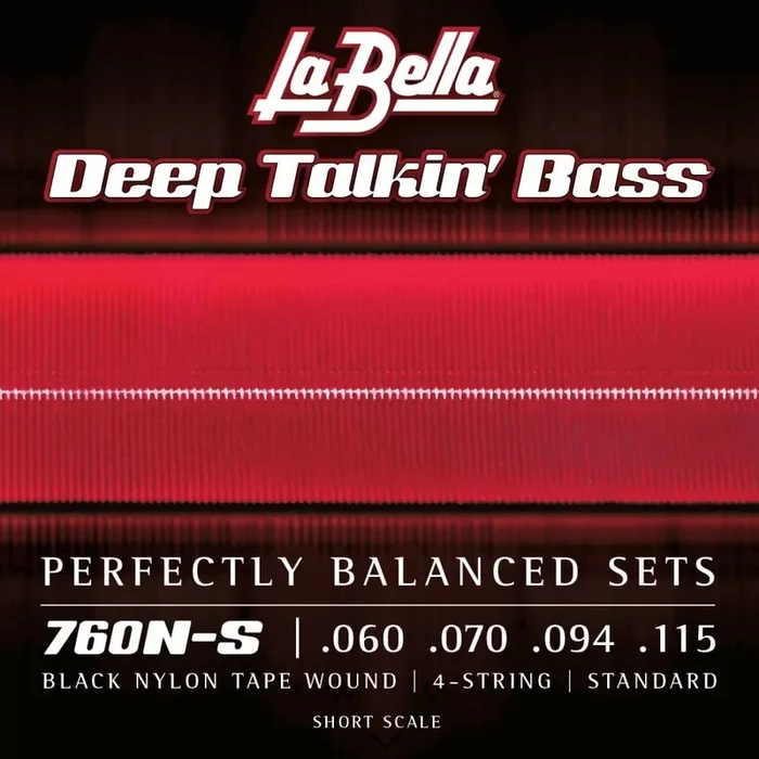 La Bella Deep Talkin‘ Bass Black Nylon Tapewound 60-115 Bass Guitar Strings, Short Scale [760N-S]