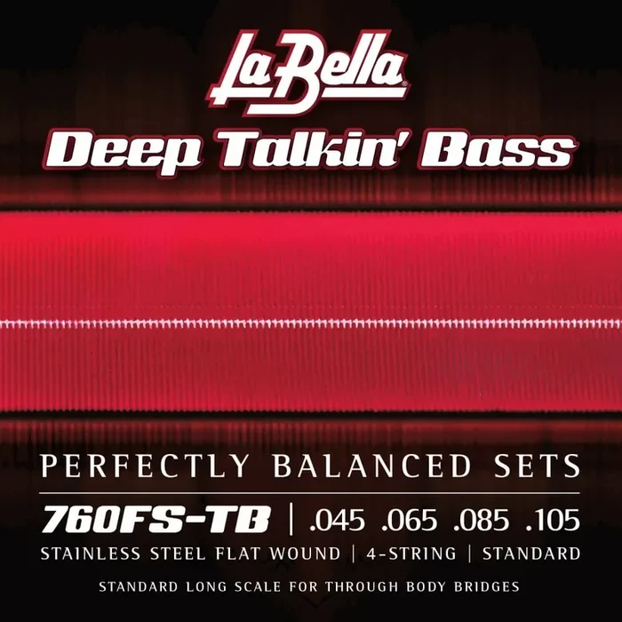 La Bella Deep Talkin‘ Bass Flatwound Stainless Steel 45-105 Bass Guitar Strings, Long Scale Through-Body [760FS-TB]