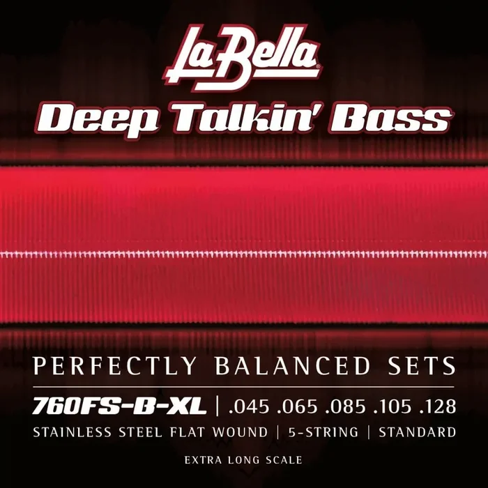 La Bella Deep Talkin‘ Bass Flatwound Stainless Steel 45-128 Bass Guitar Strings, Extra Long Scale [760FS-B-XL]