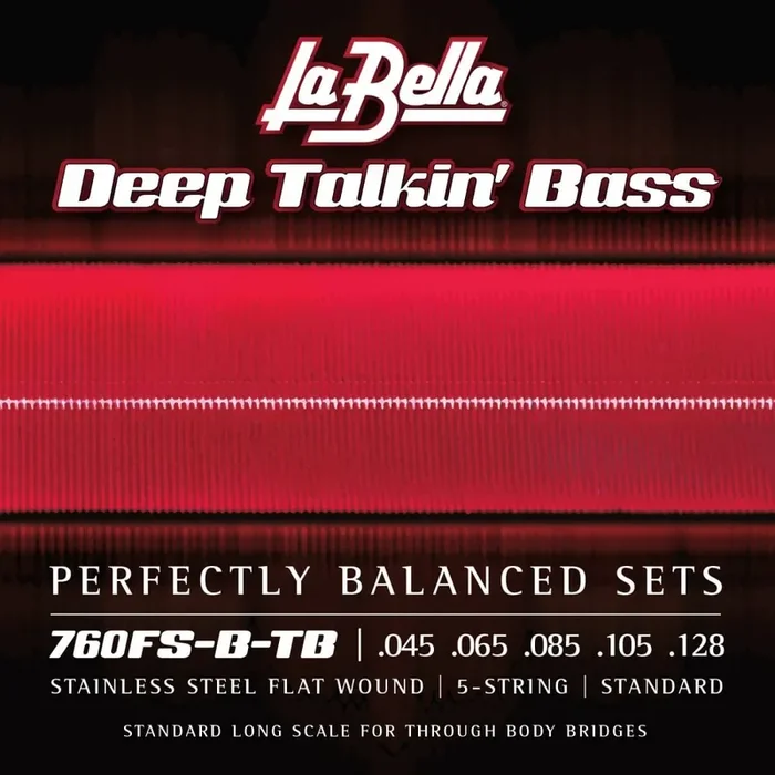 La Bella Deep Talkin‘ Bass Flatwound Stainless Steel 45-128 Bass Guitar Strings, Long Scale Through-Body [760FS-5TB]