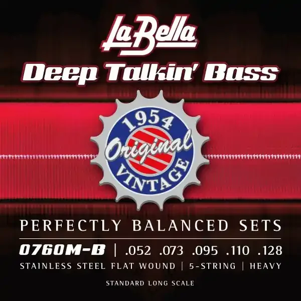 La Bella Original 1954 Flat Wound 52-128 5-String Bass Guitar Strings, Long Scale