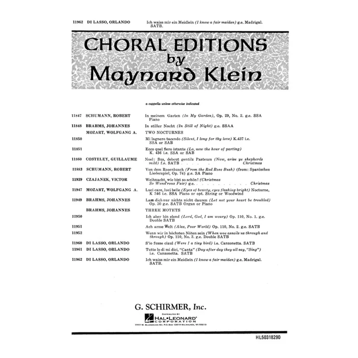 Lasso, Orlando – Ich weiss mir ein Maidlein