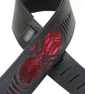 Levy‘s Chrome Tan Black Leather Guitar Strap, Snake Insert 2 1/2 M17WES-BURGANDY