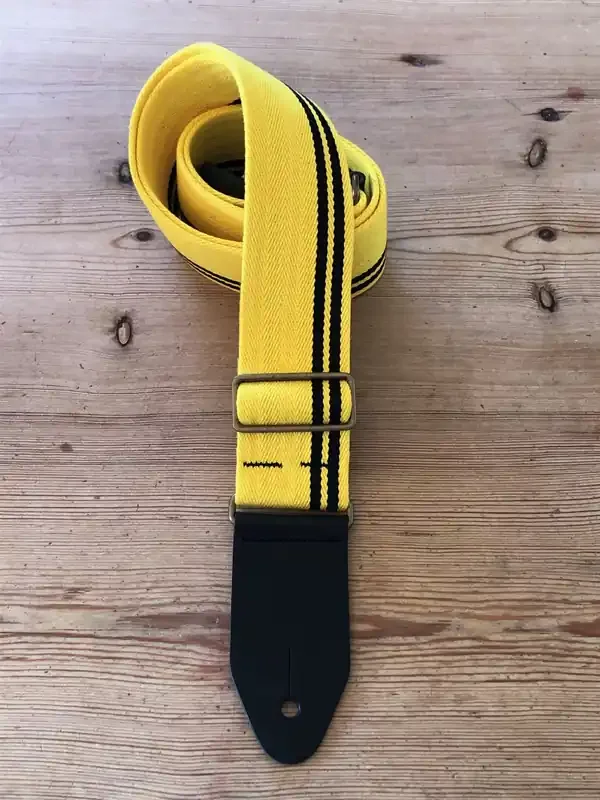 LG Yellow With Black Racing Stripe Cotton Guitar Strap *D