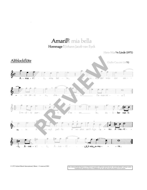 Linde Amarilla mia bella for Recorder