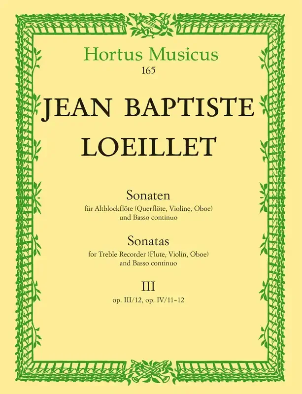 Loeillet Sonatas for Treble Recorder and Basso Continuo, Vol. 3