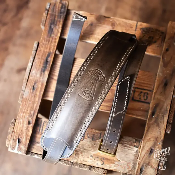 Lost Soul Leather handmade guitar strap – ‘Clint‘ Elephant w/Beige thread