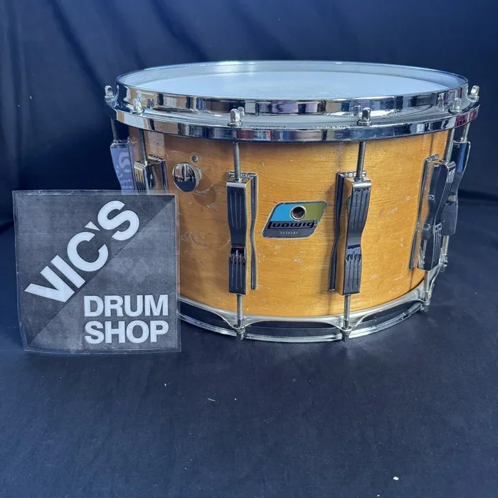 Ludwig 8×14 Coliseum Snare Drum 12 Lug Maple Thermo Gloss, Blue and Olive Badge