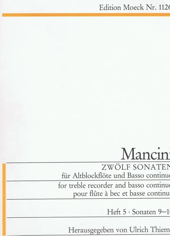 Mancini 12 Sonatas for Treble Recorder and Basso Continuo, Vol. 5