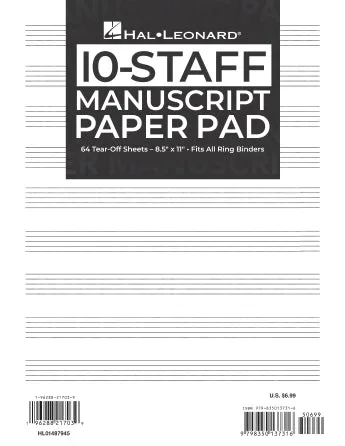 Manuscript Paper: 10-Staff Paper Pad