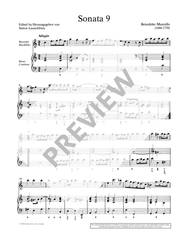 Marcello 3 Sonatas for Treble Recorder and Continuo