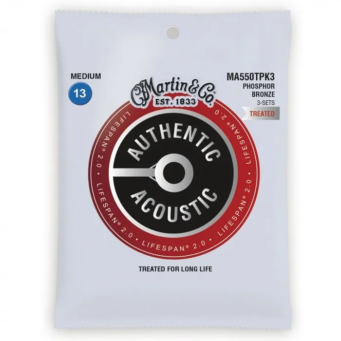 Martin Authentic Acoustic LifeSpan Phosphor Bronze 13-56 Acoustic Guitar Strings, 3-Pack