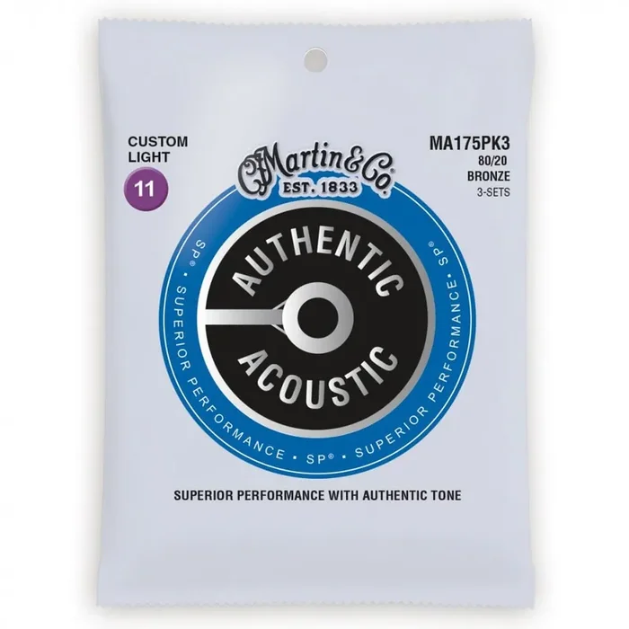 Martin Authentic Acoustic SP 80/20 Bronze 11-52 Acoustic Guitar Strings, 3-Pack