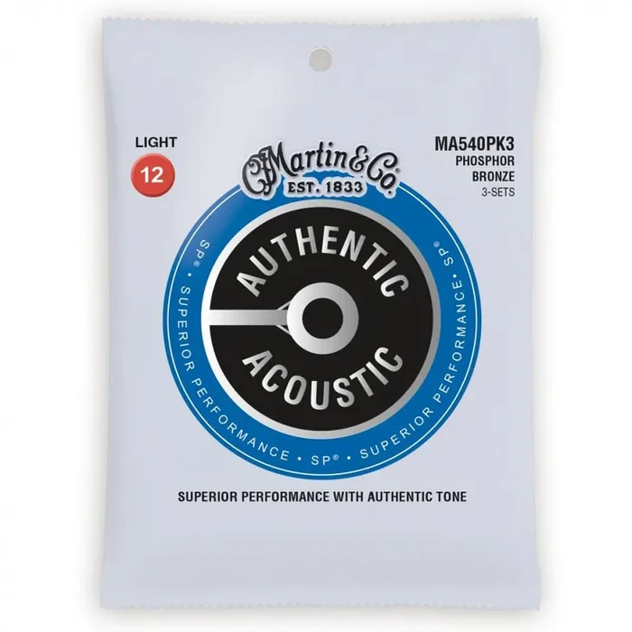 Martin Authentic Acoustic SP Phosphor Bronze 12-54 Acoustic Guitar Strings, 3-Pack