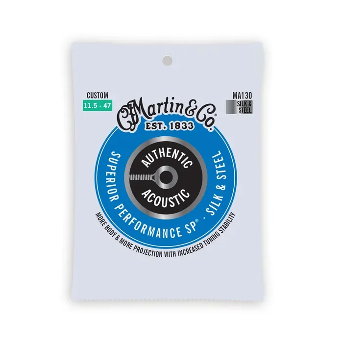 Martin MA130 Authentic Acoustic SP Silk & Steel Acoustic Guitar Strings, Custom, 11.5-47