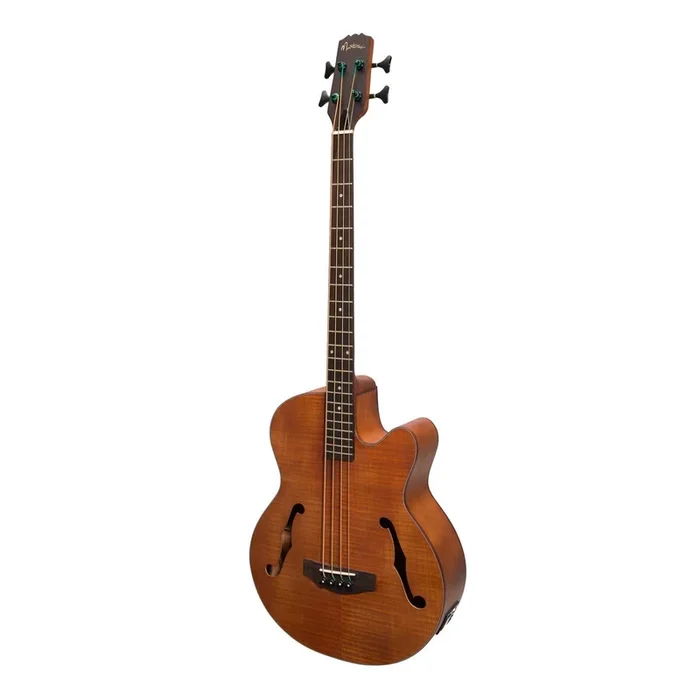 Martinez Jazz Hybrid Flamed Acoustic-Electric Bass Guitar (Natural Satin)