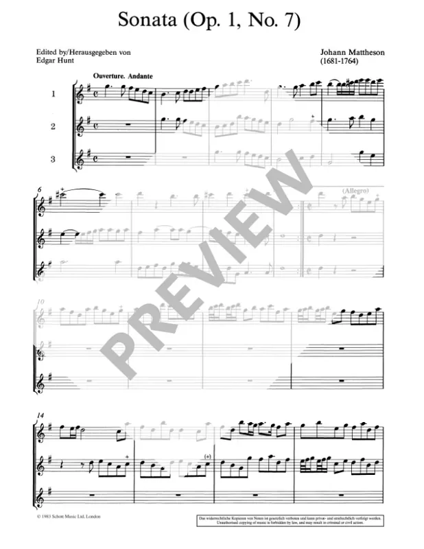 Mattheson 8 Sonatas for Recorder Trio – Volume 2