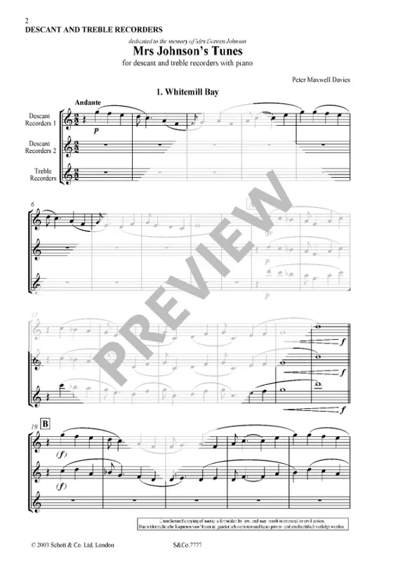 Maxwell-Davies Mrs Johnson‘s Tunes for Recorder Trio and Piano