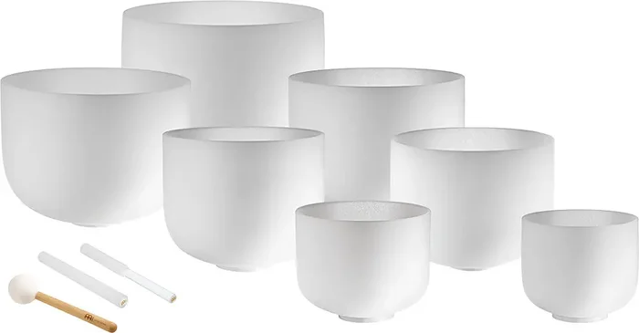Meinl Sonic Energy Crystal Singing Bowls Chakra Set, white-frosted, Note C4, D4, E4, F4, G4, A4, B4 (432 Hz)