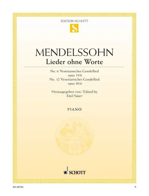 Mendelssohn Bartholdy, Felix : Mendelssohn Bartholdy, Felix : Songs without Words, No. 6 G Minor – piano – Schott Digital