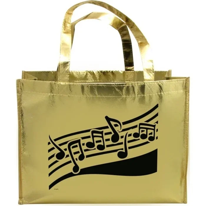 Metallic Gold Tote Bag Music Staff