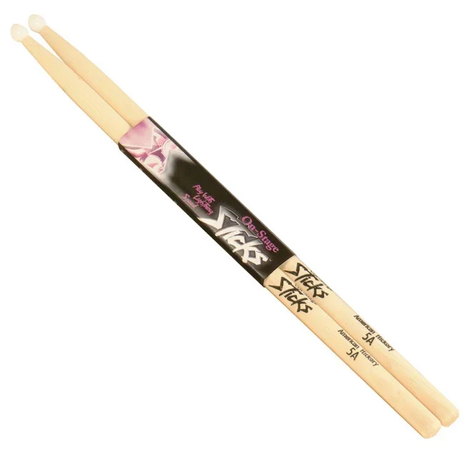 On Stage American Hickory Wood with Nylon Tip 5B Drum Sticks