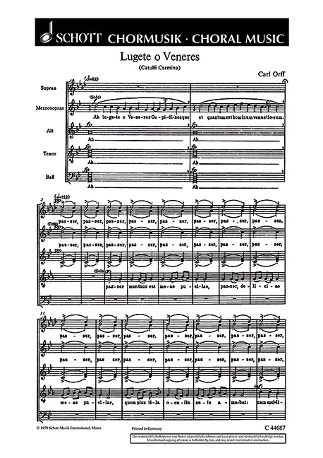 Orff, Carl : Orff, Carl : Lugete o Veneres, (Catulli Carmina) – mixed choir (SMezATB) – Schott Digital