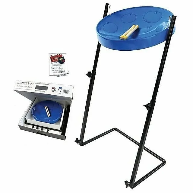 Panyard W1159 Jumbie Jam Blue Steel Drum Pan Ready-To-Play-Kit w/ Metal Z-Floor Stand