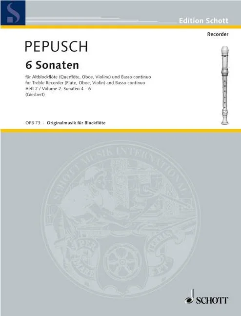 Pepusch, John Christopher : Pepusch, John Christopher : Six Sonatas, – treble recorder (flute, violin, oboe) and basso continuo