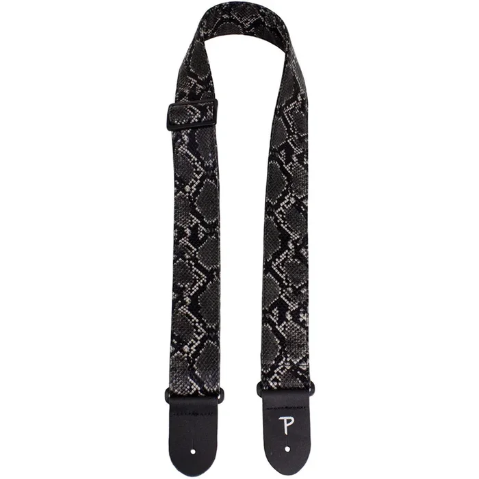 Perris 2″ Black Faux Snake Skin Guitar Strap with Leather Ends